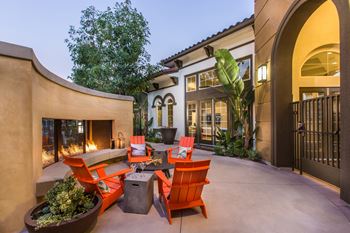 Cozy outdoor fireside lounge